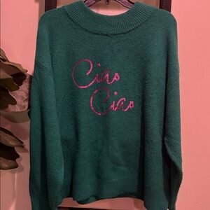 a new day Green Sweater with Pink Accents